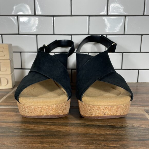 Clarks Annadel Eirwyn Womens Size 12 Shoes Black Nubuck Slingback Wedge Sandal - Picture 2 of 12